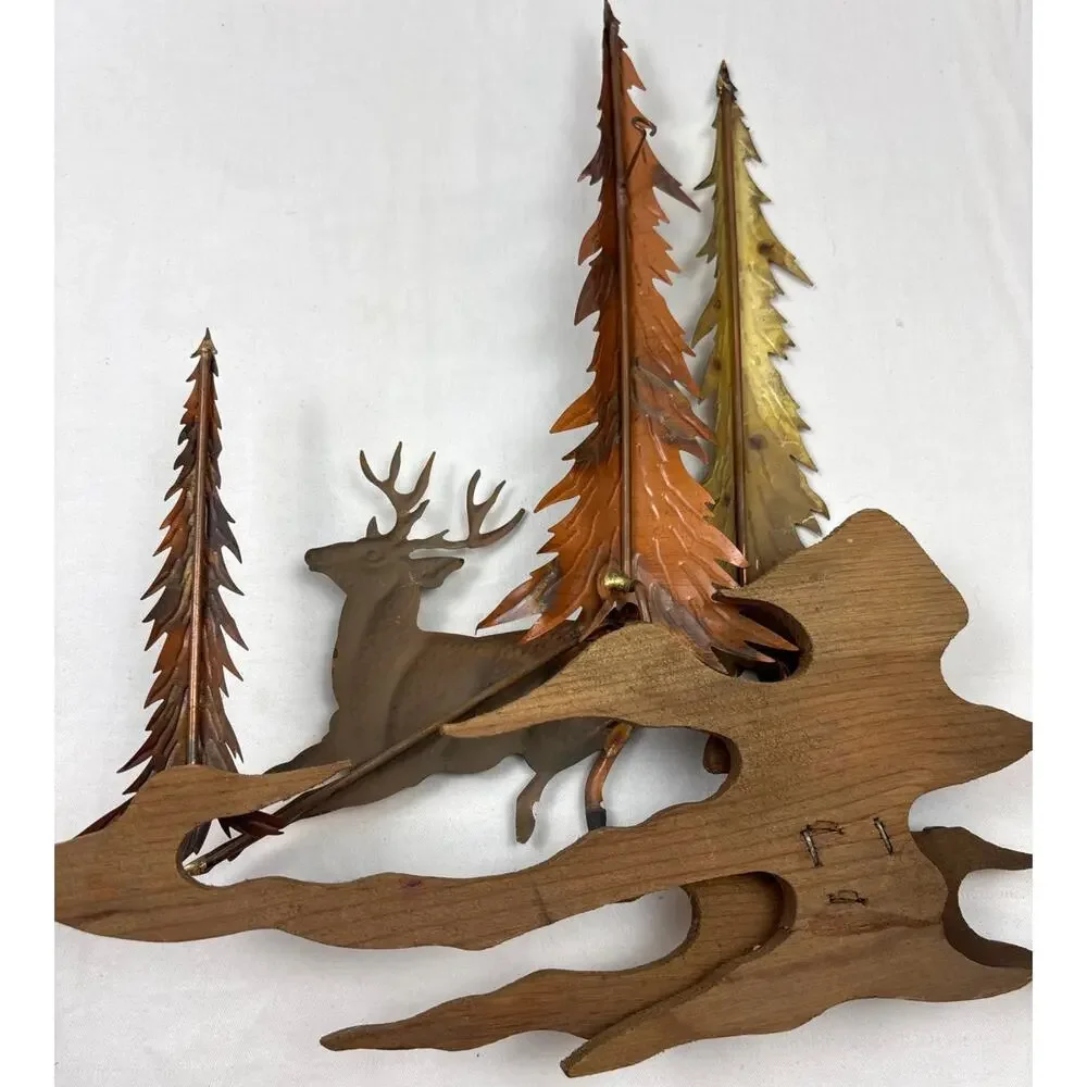 Vintage Copper Tin Metal Wall Art 3D Sculpture Buck Deer in Forest MCM Rustic